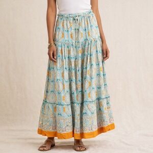 SUNDANCE Tiered Maxi Skirt Size Small Bohemian Paisley Medallion 100% Cotton